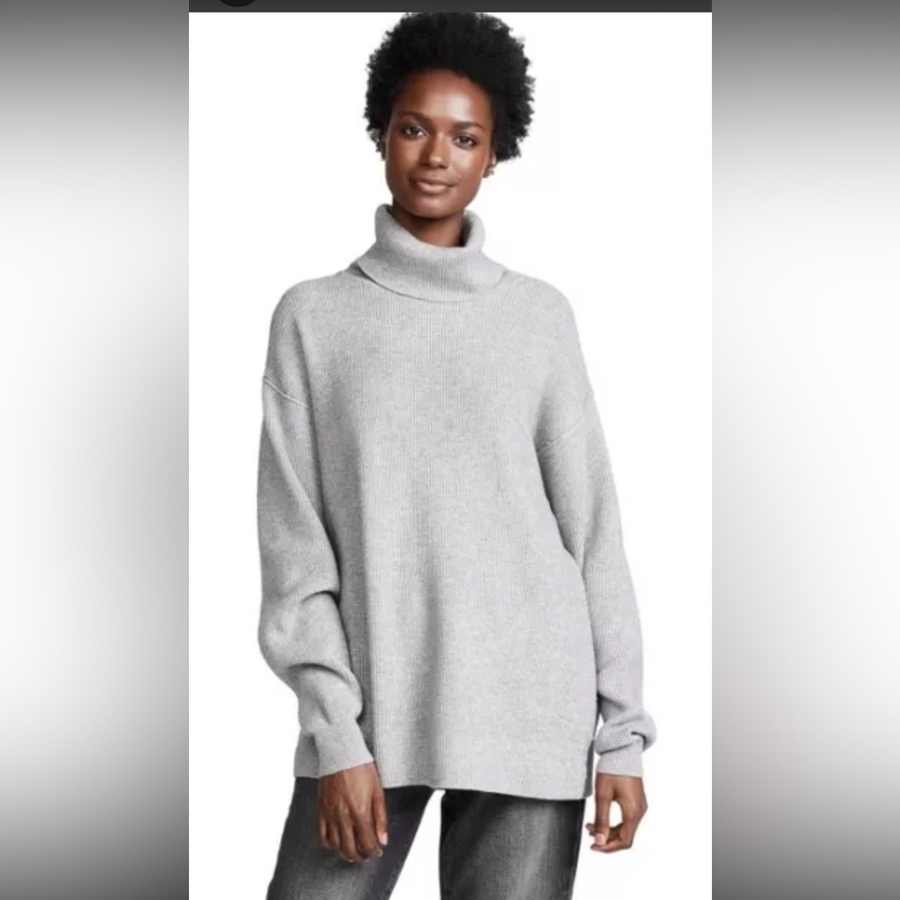 Free People Heather Xs Gray Softly Structured Tunic Oversized Sweater Turtleneck